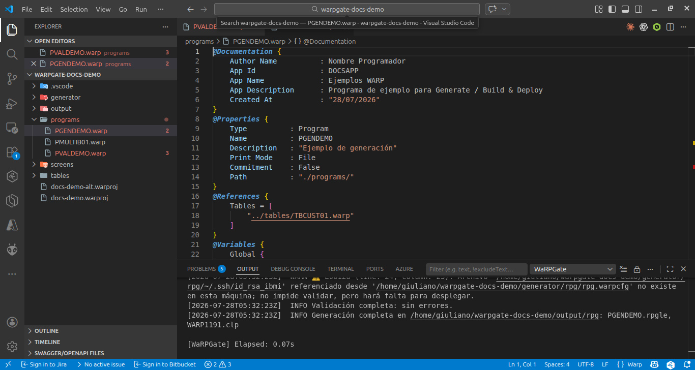 Generate showing “Validation complete: no errors” and the list of generated files